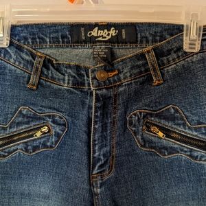 Angfu Women's Junior Denim Jeans Medium Wash Size 9 Blue Flare